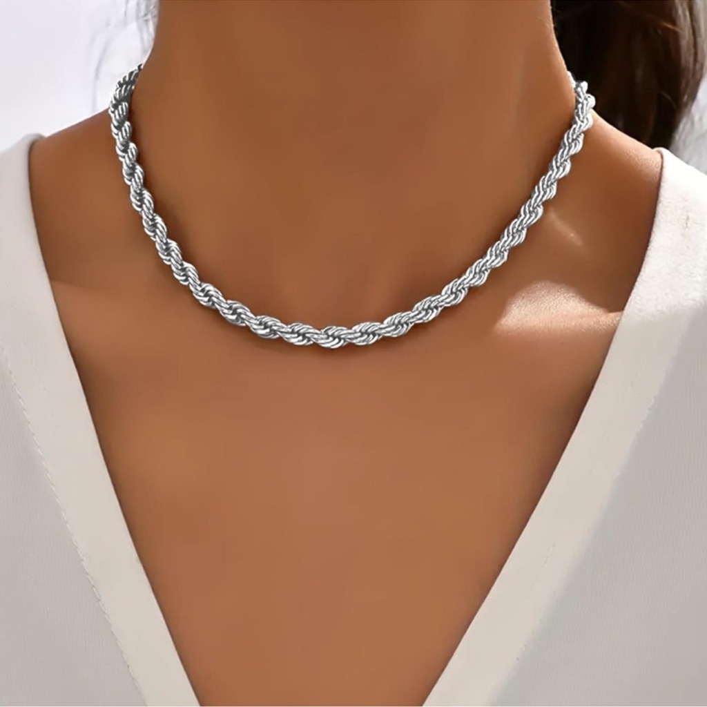 Silver Rope Chain Necklace 18k Gold Plated Silver New